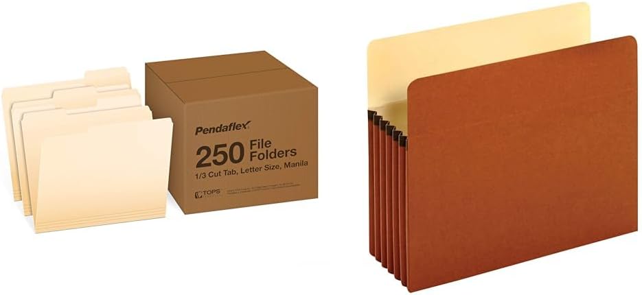 Pendaflex File Folders, Letter Size, 1/3 Cut, Manila, 250 per Box (752250)