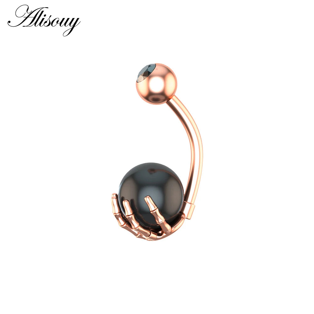 Alisouy 1pc 14G Belly Button Rings Piercing Surgical Steel Zircon Stone Opal Center Claw Shape Women Navel Rings Ombligo Jewelry