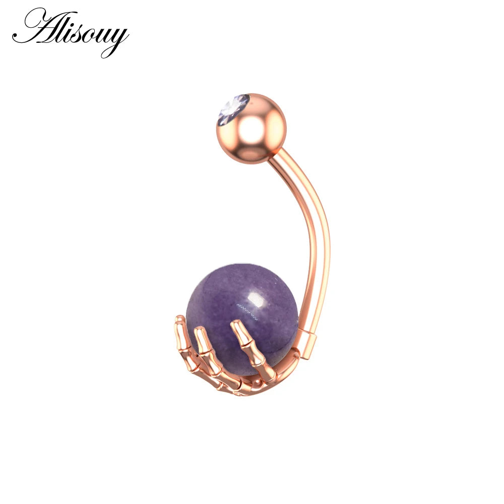 Alisouy 1pc 14G Belly Button Rings Piercing Surgical Steel Zircon Stone Opal Center Claw Shape Women Navel Rings Ombligo Jewelry