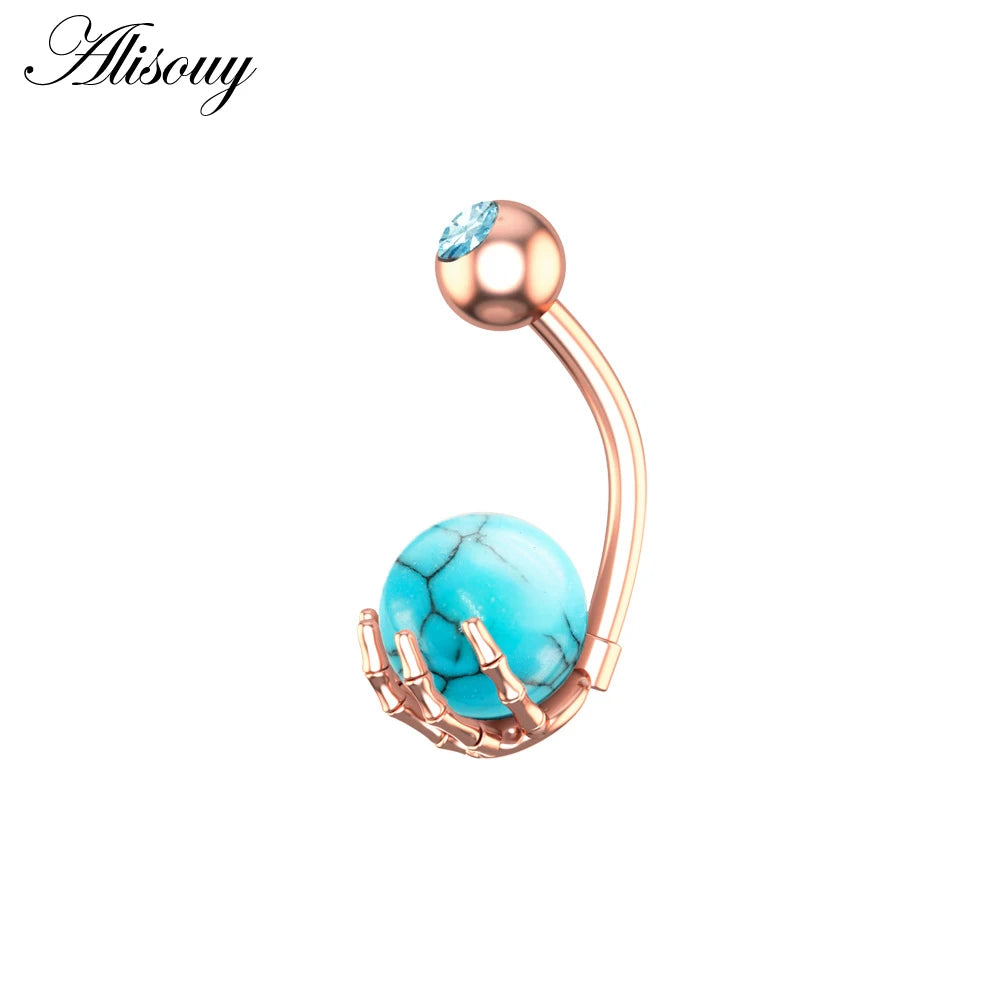 Alisouy 1pc 14G Belly Button Rings Piercing Surgical Steel Zircon Stone Opal Center Claw Shape Women Navel Rings Ombligo Jewelry