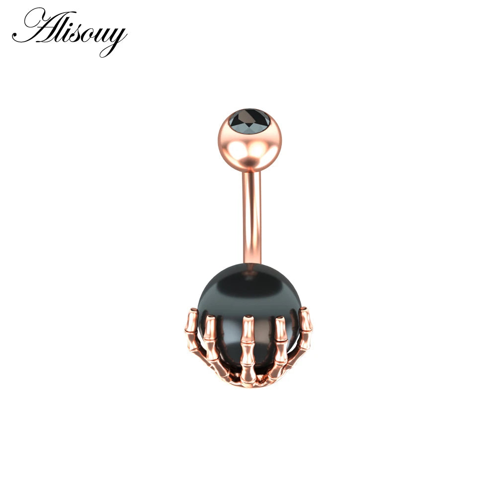 Alisouy 1pc 14G Belly Button Rings Piercing Surgical Steel Zircon Stone Opal Center Claw Shape Women Navel Rings Ombligo Jewelry