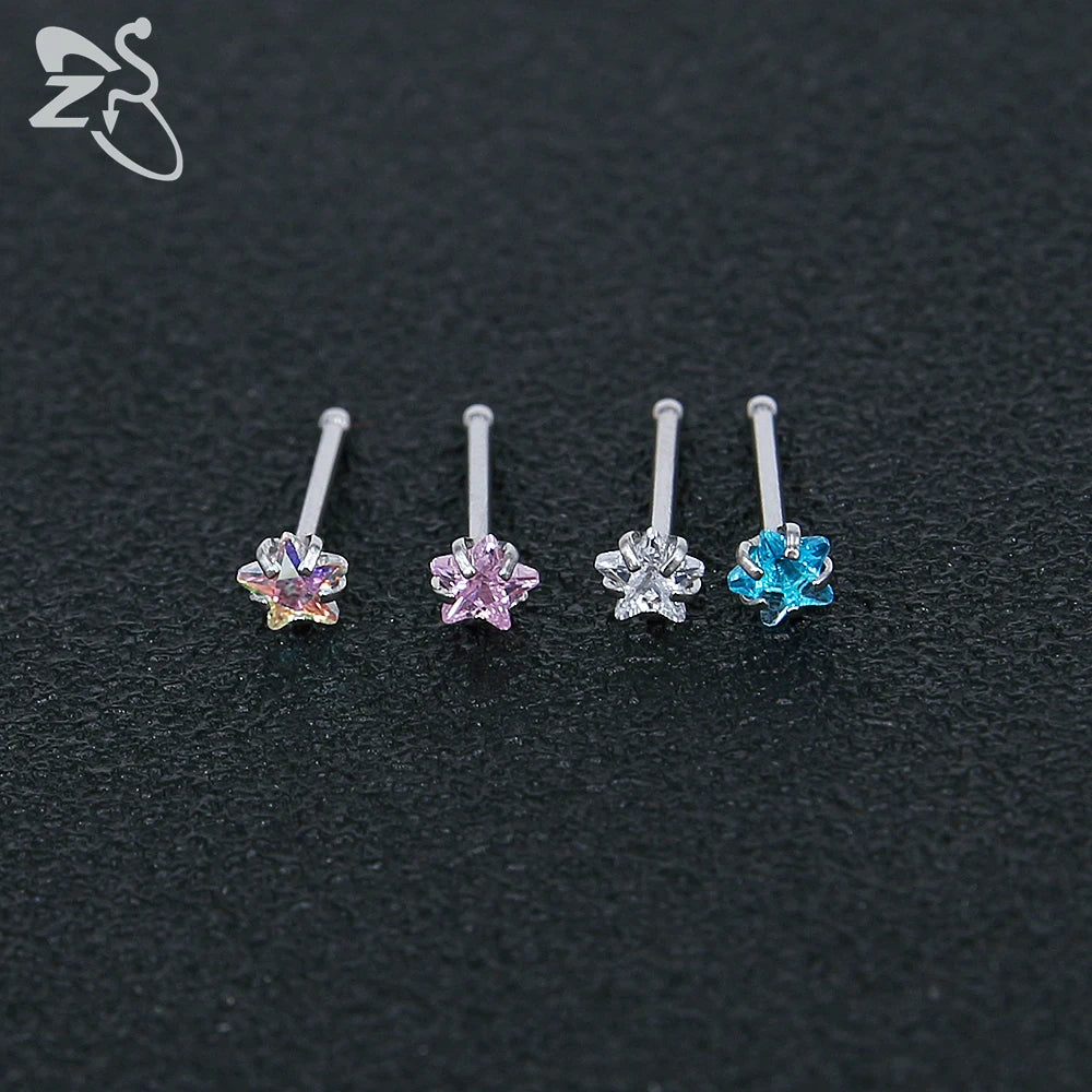 ZS 3-12pcs/lot 20G Stainless Steel Nose Stud Set for Women CZ Crystal Round Nose Piercings L Shape Nostril Piercing Body Jewelry