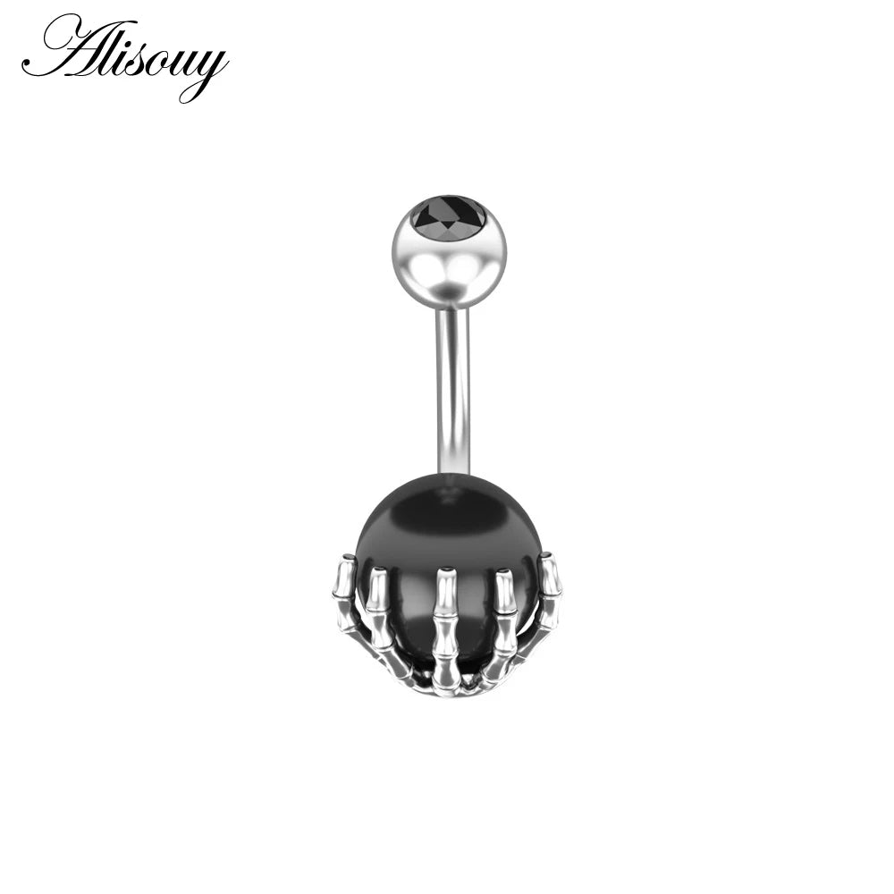Alisouy 1pc 14G Belly Button Rings Piercing Surgical Steel Zircon Stone Opal Center Claw Shape Women Navel Rings Ombligo Jewelry