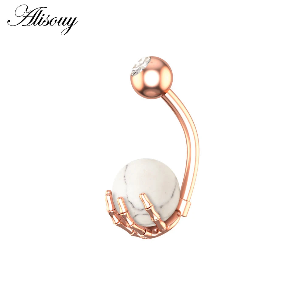 Alisouy 1pc 14G Belly Button Rings Piercing Surgical Steel Zircon Stone Opal Center Claw Shape Women Navel Rings Ombligo Jewelry