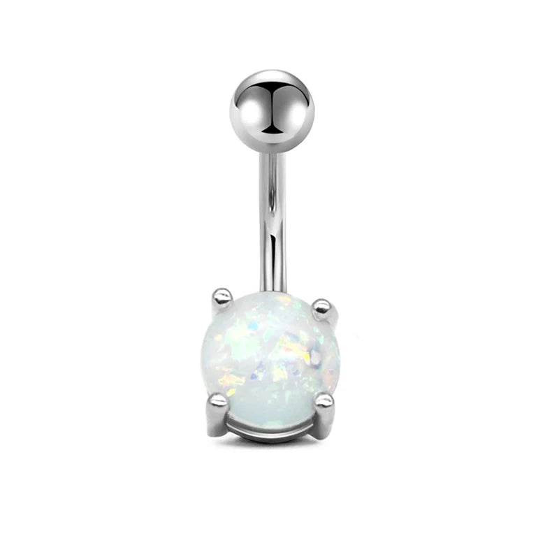 14G 10MM 3/8 Inch 316L Surgical Steel Belly Button Rings Belly Earring CZ Opal Navel Rings Barbell Body Piercings Jewelry Oreja
