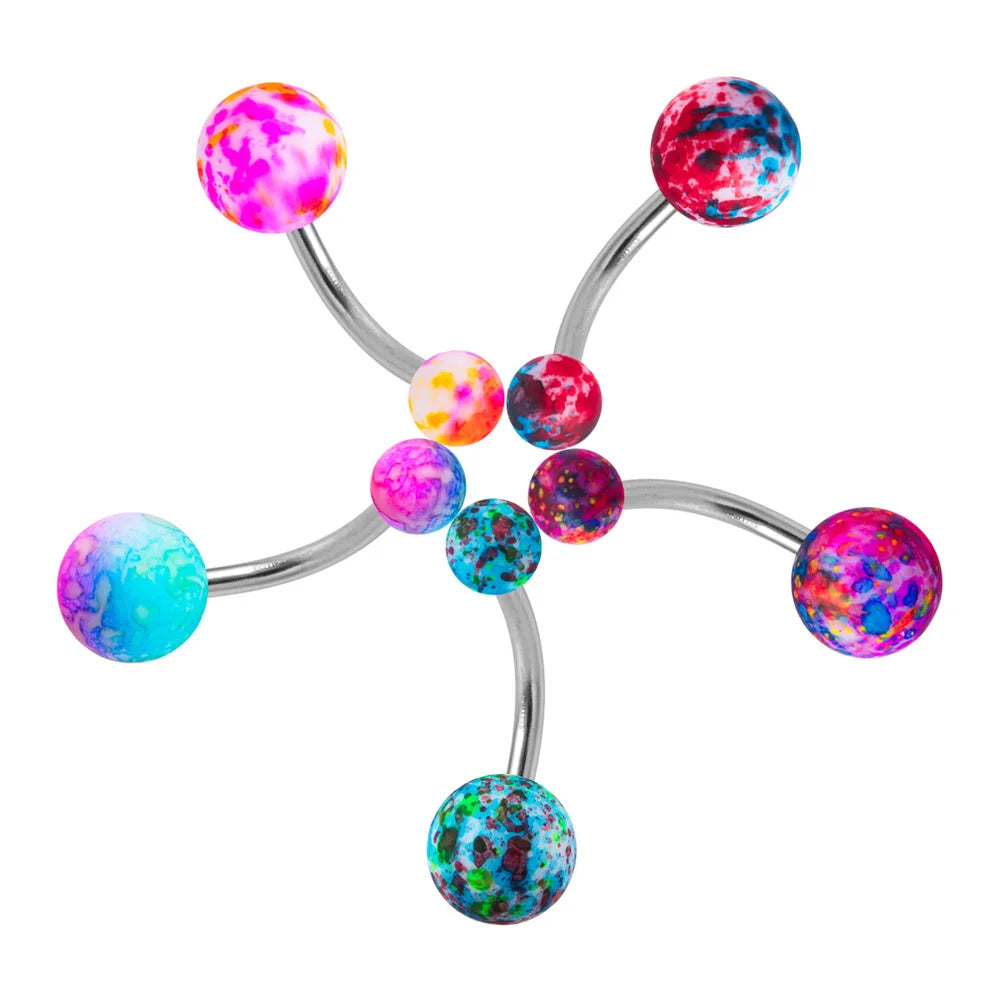 5PCS Acrylic Balls Belly Button Rings Women 14G Surgical Steel Curved Barbells Colorful Navel Piercing Bar Earring Body Jewelry