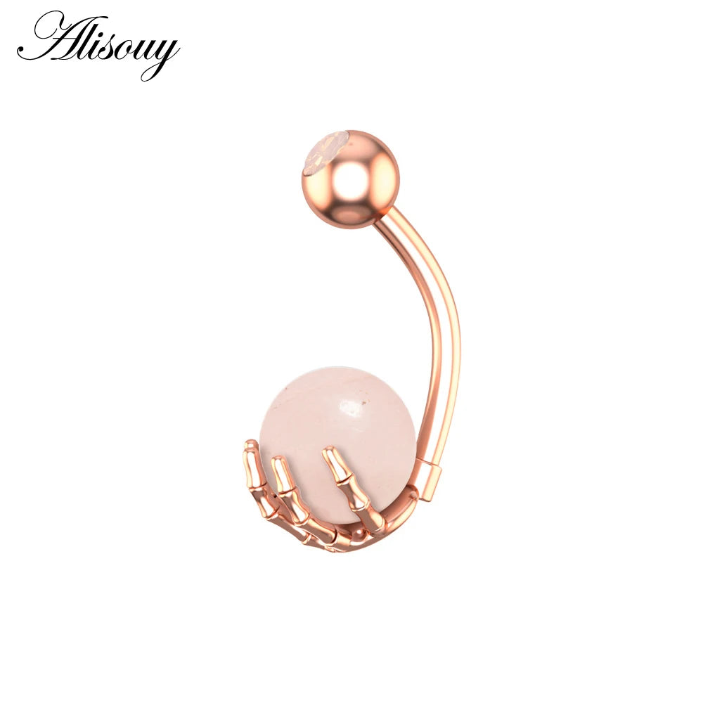 Alisouy 1pc 14G Belly Button Rings Piercing Surgical Steel Zircon Stone Opal Center Claw Shape Women Navel Rings Ombligo Jewelry