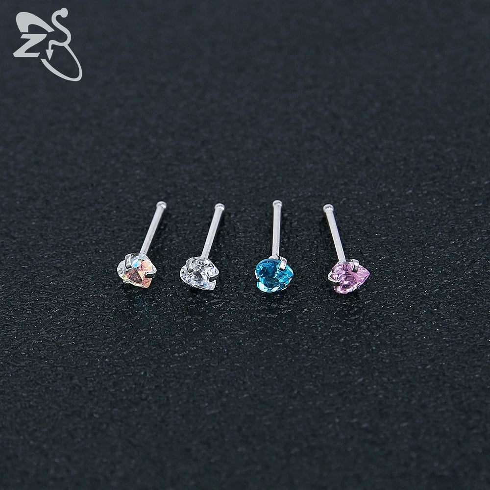 ZS 3-12pcs/lot 20G Stainless Steel Nose Stud Set for Women CZ Crystal Round Nose Piercings L Shape Nostril Piercing Body Jewelry
