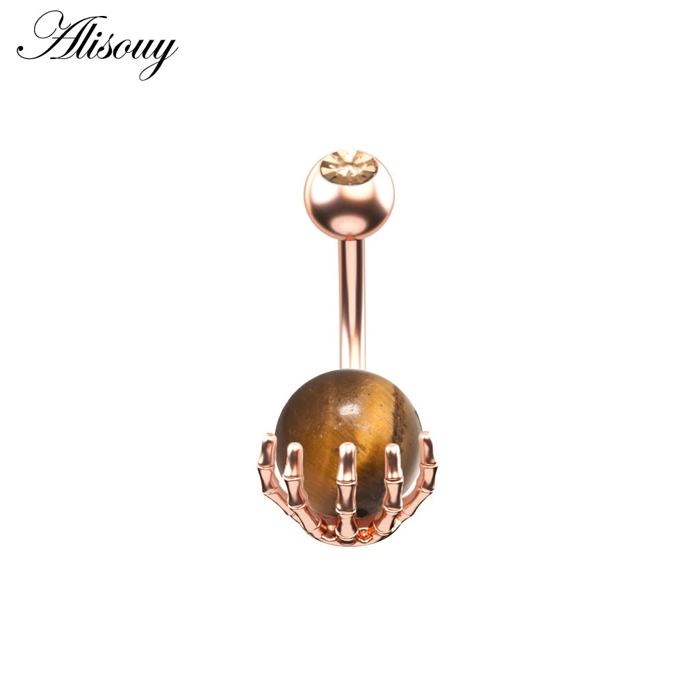 Alisouy 1pc 14G Belly Button Rings Piercing Surgical Steel Zircon Stone Opal Center Claw Shape Women Navel Rings Ombligo Jewelry