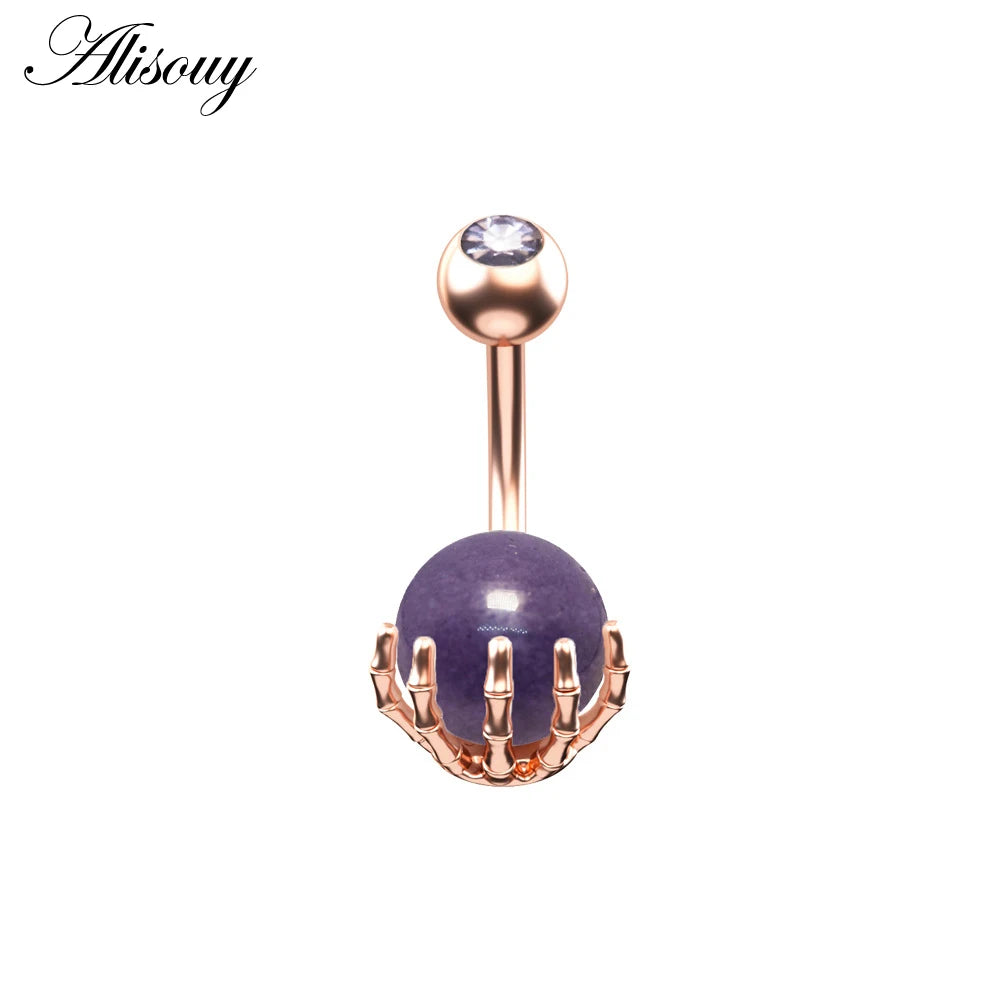 Alisouy 1pc 14G Belly Button Rings Piercing Surgical Steel Zircon Stone Opal Center Claw Shape Women Navel Rings Ombligo Jewelry