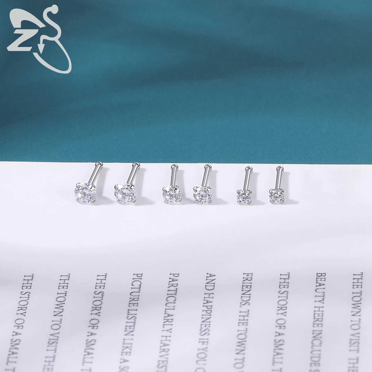 ZS 3-12pcs/lot 20G Stainless Steel Nose Stud Set for Women CZ Crystal Round Nose Piercings L Shape Nostril Piercing Body Jewelry