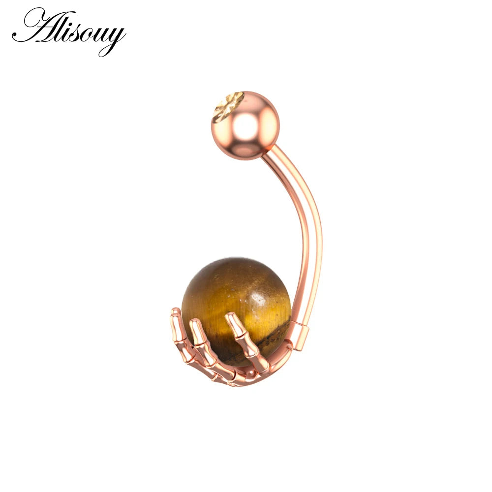 Alisouy 1pc 14G Belly Button Rings Piercing Surgical Steel Zircon Stone Opal Center Claw Shape Women Navel Rings Ombligo Jewelry