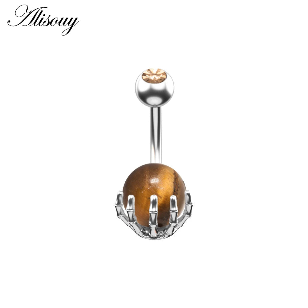 Alisouy 1pc 14G Belly Button Rings Piercing Surgical Steel Zircon Stone Opal Center Claw Shape Women Navel Rings Ombligo Jewelry