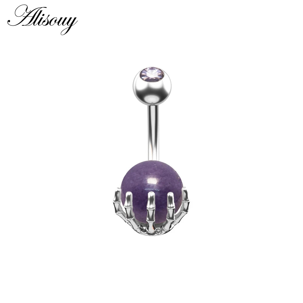Alisouy 1pc 14G Belly Button Rings Piercing Surgical Steel Zircon Stone Opal Center Claw Shape Women Navel Rings Ombligo Jewelry
