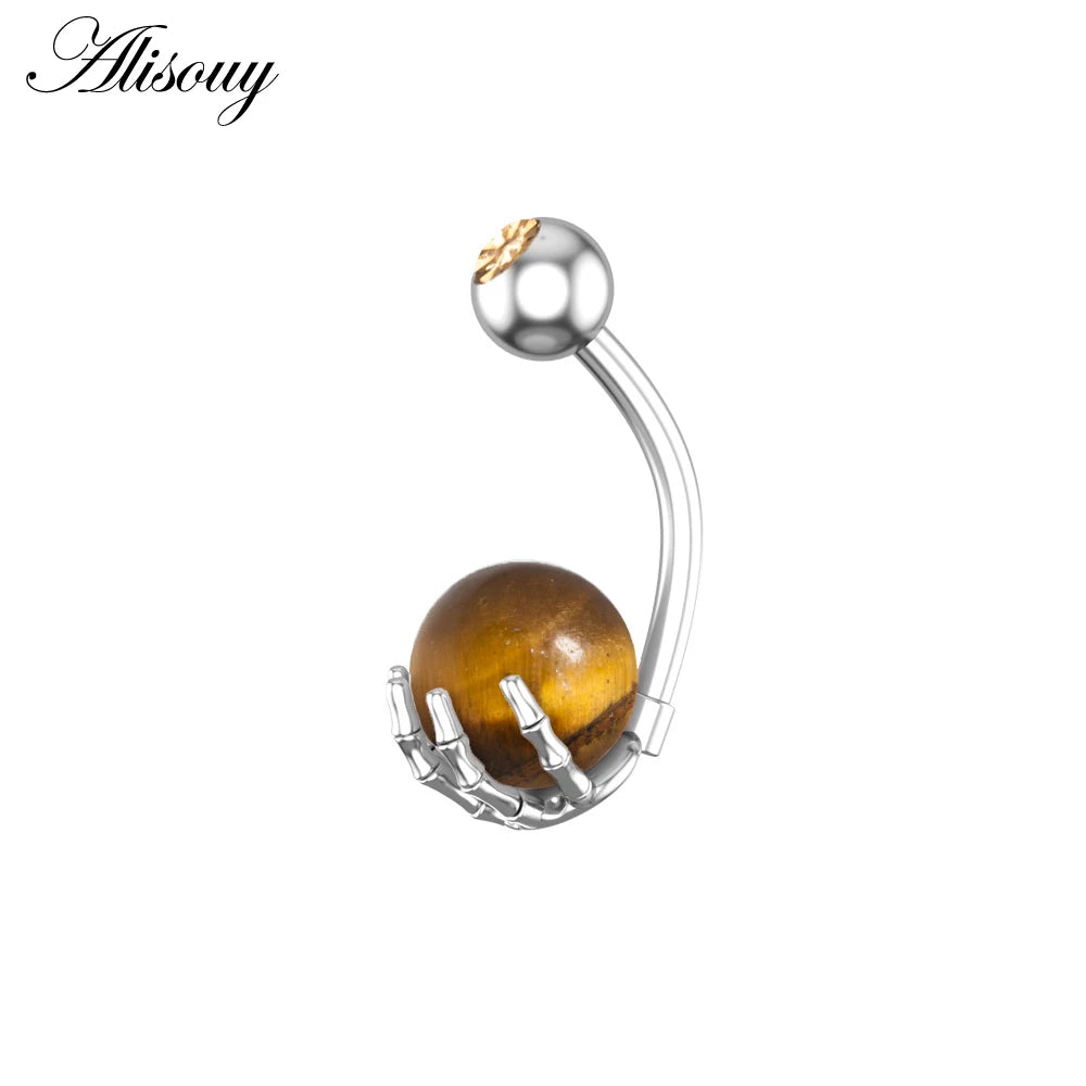 Alisouy 1pc 14G Belly Button Rings Piercing Surgical Steel Zircon Stone Opal Center Claw Shape Women Navel Rings Ombligo Jewelry