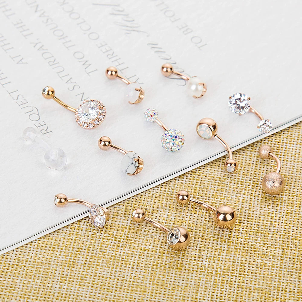14G 10MM 3/8 Inch 316L Surgical Steel Belly Button Rings Belly Earring CZ Opal Navel Rings Barbell Body Piercings Jewelry Oreja