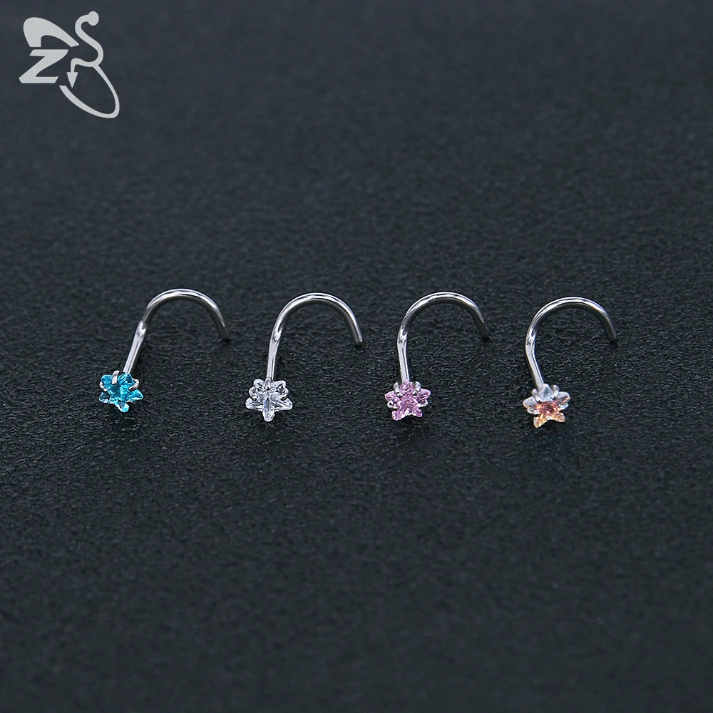 ZS 3-12pcs/lot 20G Stainless Steel Nose Stud Set for Women CZ Crystal Round Nose Piercings L Shape Nostril Piercing Body Jewelry