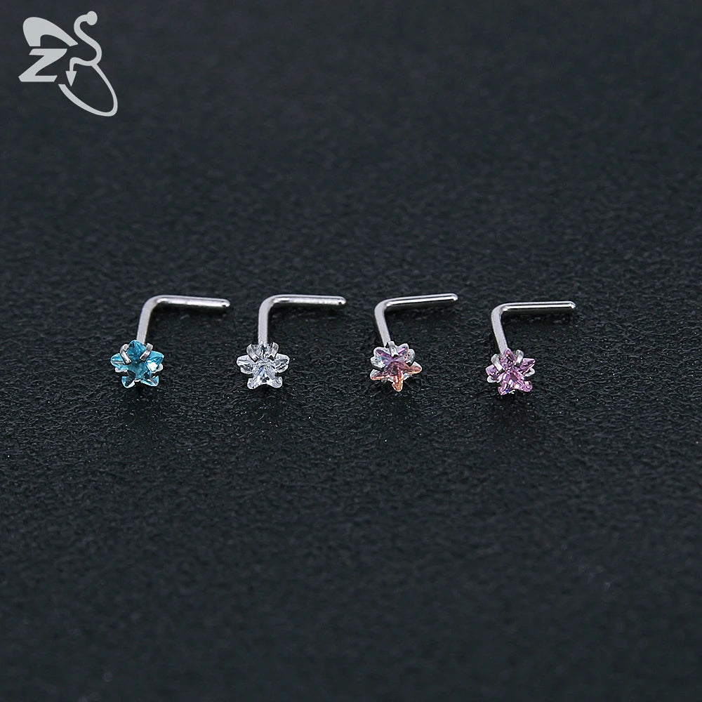 ZS 3-12pcs/lot 20G Stainless Steel Nose Stud Set for Women CZ Crystal Round Nose Piercings L Shape Nostril Piercing Body Jewelry