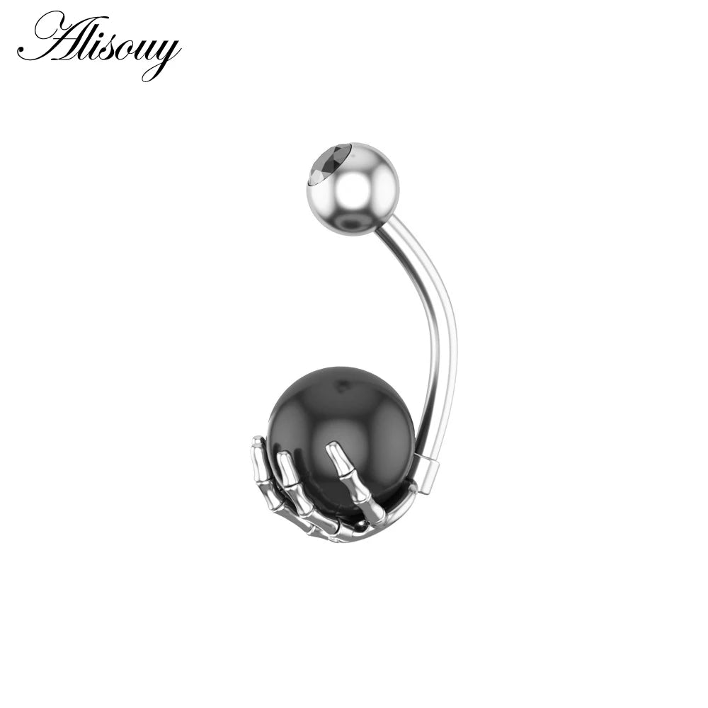 Alisouy 1pc 14G Belly Button Rings Piercing Surgical Steel Zircon Stone Opal Center Claw Shape Women Navel Rings Ombligo Jewelry