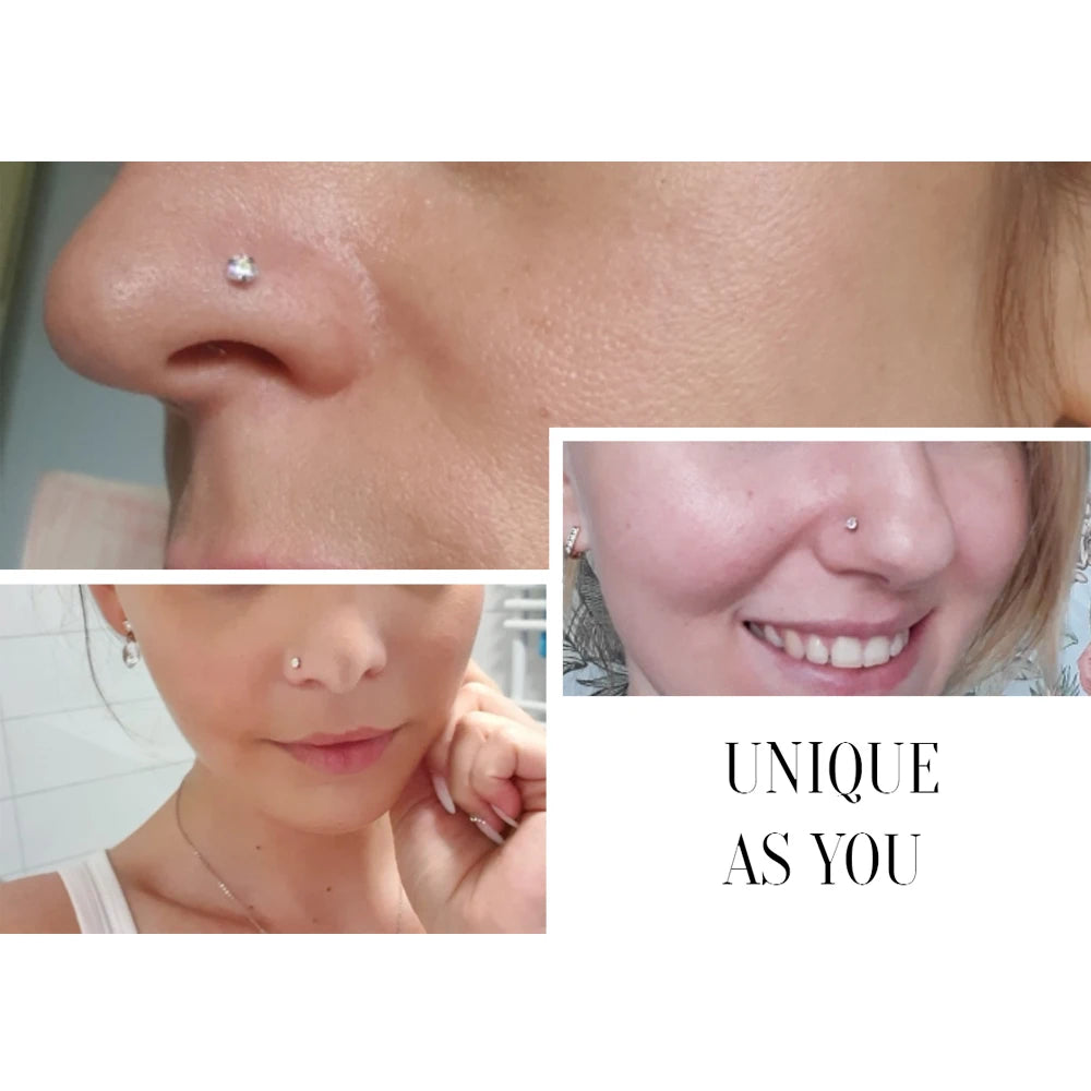 ZS 3-12pcs/lot 20G Stainless Steel Nose Stud Set for Women CZ Crystal Round Nose Piercings L Shape Nostril Piercing Body Jewelry