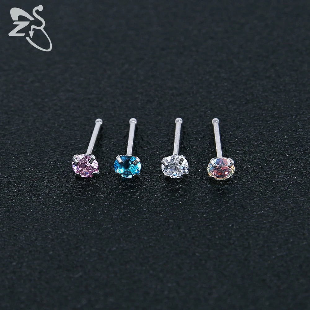 ZS 3-12pcs/lot 20G Stainless Steel Nose Stud Set for Women CZ Crystal Round Nose Piercings L Shape Nostril Piercing Body Jewelry