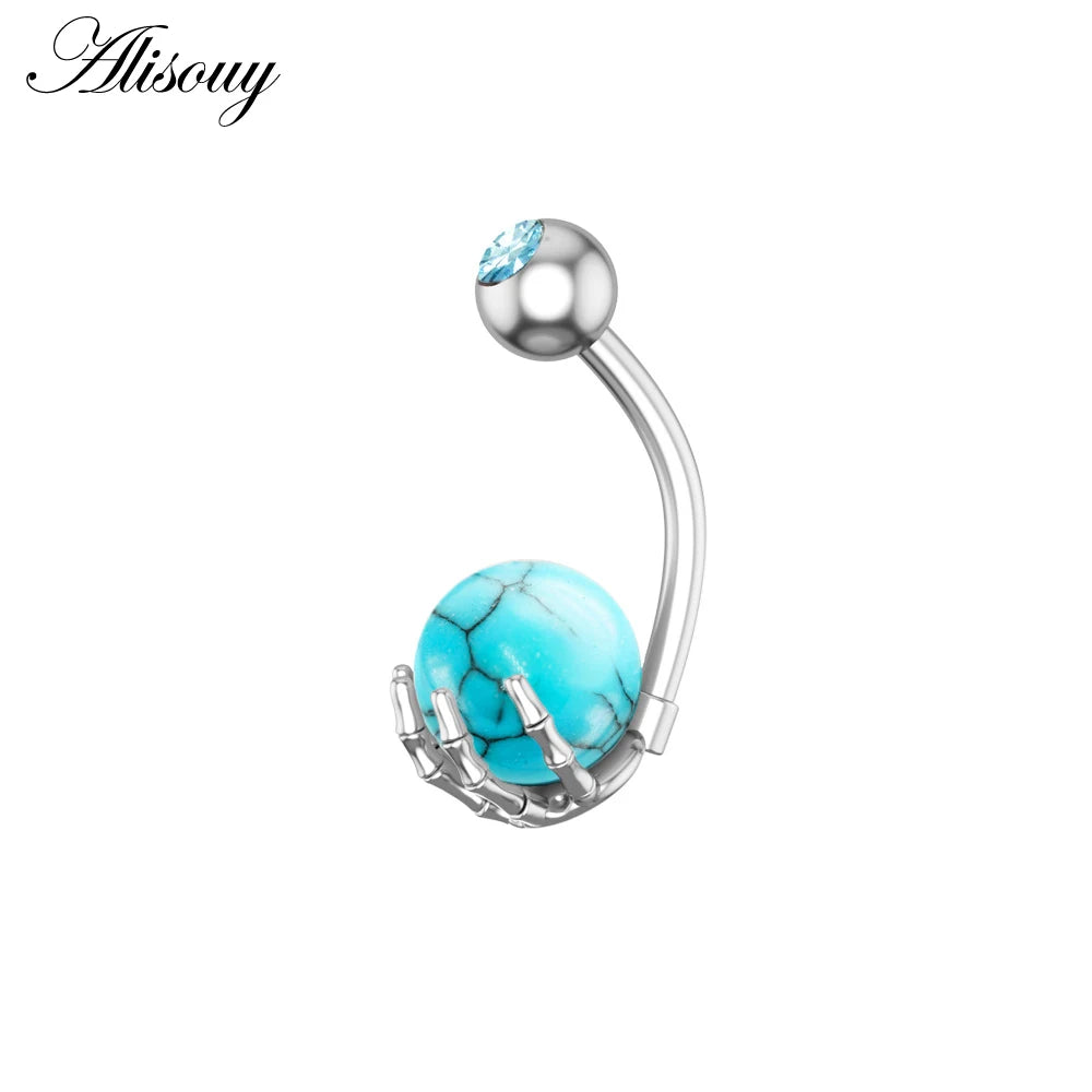 Alisouy 1pc 14G Belly Button Rings Piercing Surgical Steel Zircon Stone Opal Center Claw Shape Women Navel Rings Ombligo Jewelry