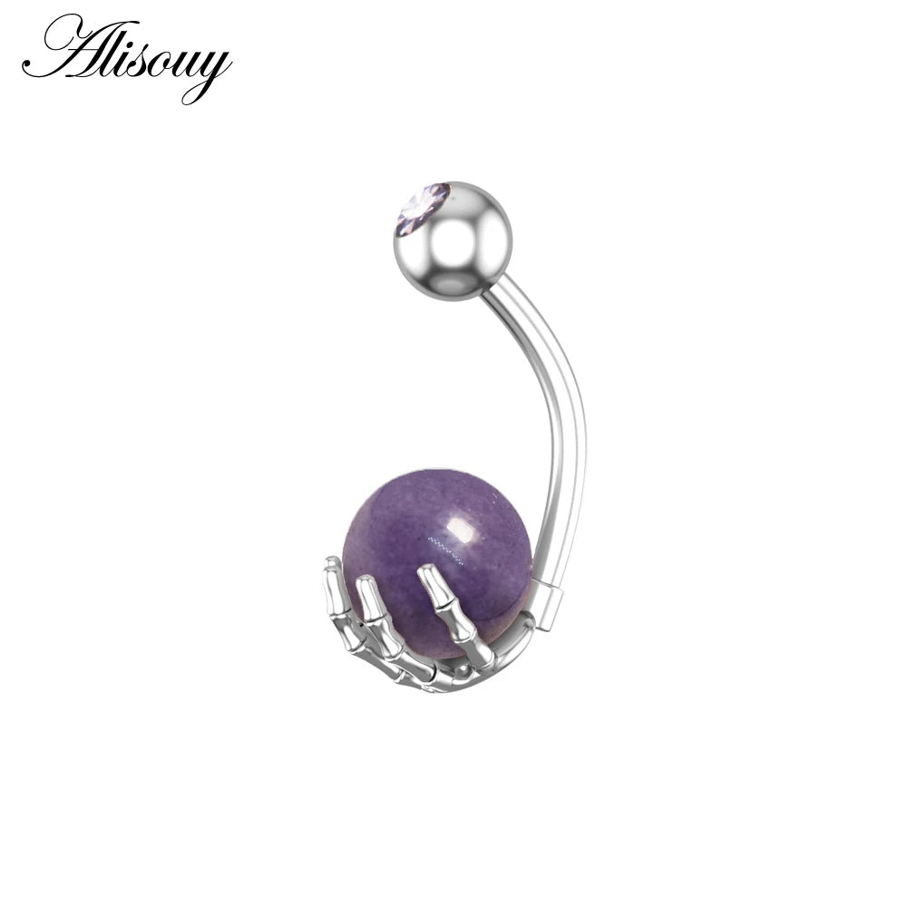 Alisouy 1pc 14G Belly Button Rings Piercing Surgical Steel Zircon Stone Opal Center Claw Shape Women Navel Rings Ombligo Jewelry