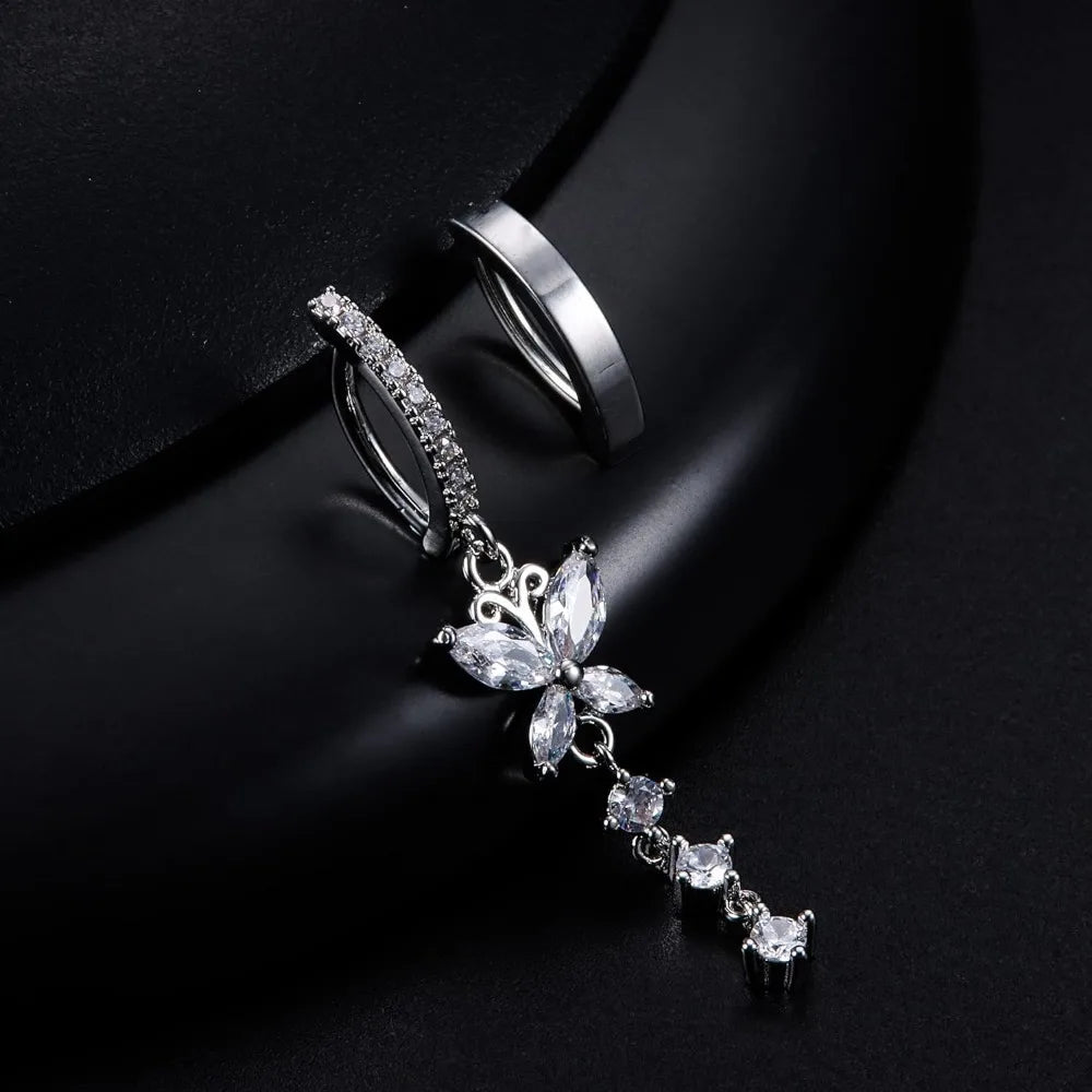 FINREZIO 1Pc Surgical Steel 14G Dangle Clicker Belly Button Rings for Women Men CZ Opal Simple Reverse Navel Ring Body Jewelry