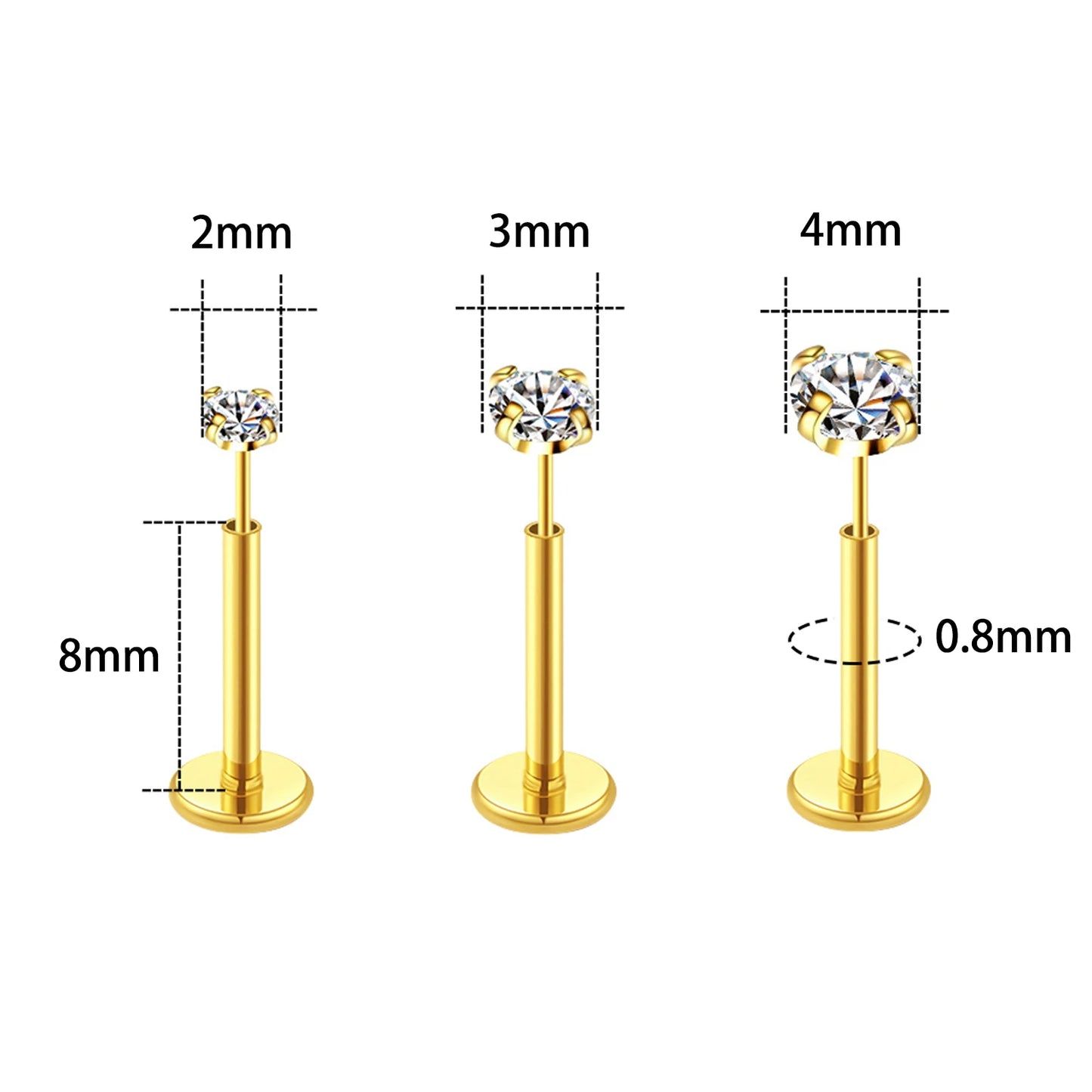 20G Flact Back Earrings Stud Hypoallergenic Stainless Steel Threadless Tragus Cartilage Helix Lip Medusa Piercing Jewelry