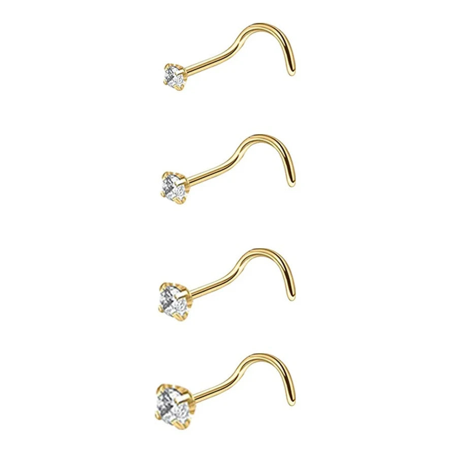 4pcs 4 size Cubic Zirconia Nose Piercing Jewelry Nose Studs 20G Bone L Shaped Shiny Crystal Bone Nostril Piercing Jewelry