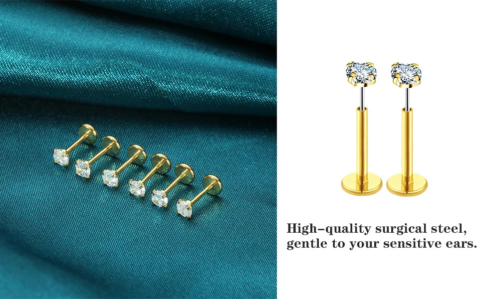 20G Flact Back Earrings Stud Hypoallergenic Stainless Steel Threadless Tragus Cartilage Helix Lip Medusa Piercing Jewelry