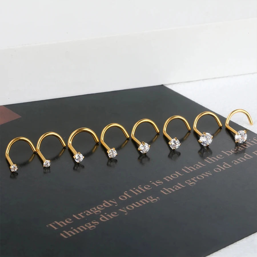 4pcs 4 size Cubic Zirconia Nose Piercing Jewelry Nose Studs 20G Bone L Shaped Shiny Crystal Bone Nostril Piercing Jewelry