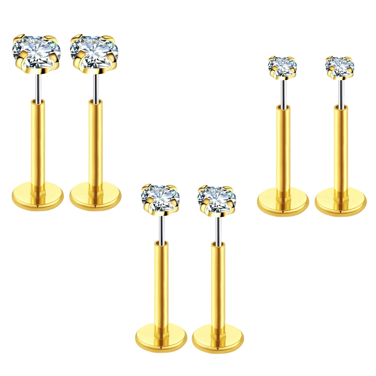 20G Flact Back Earrings Stud Hypoallergenic Stainless Steel Threadless Tragus Cartilage Helix Lip Medusa Piercing Jewelry