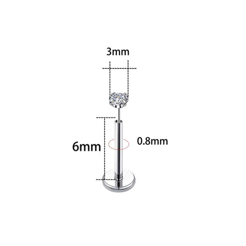 20G Flact Back Earrings Stud Hypoallergenic Stainless Steel Threadless Tragus Cartilage Helix Lip Medusa Piercing Jewelry