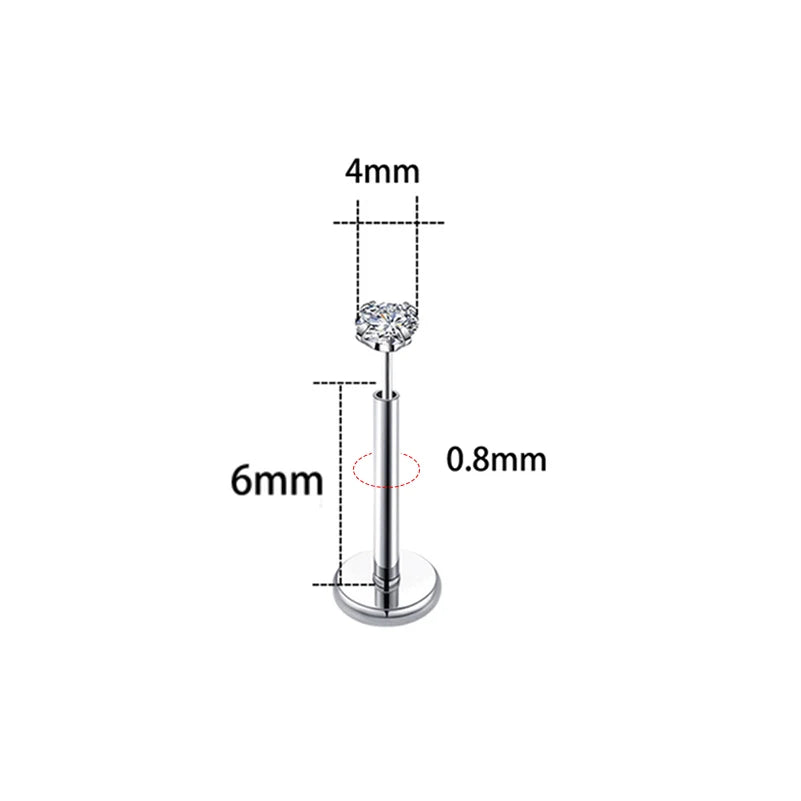20G Flact Back Earrings Stud Hypoallergenic Stainless Steel Threadless Tragus Cartilage Helix Lip Medusa Piercing Jewelry