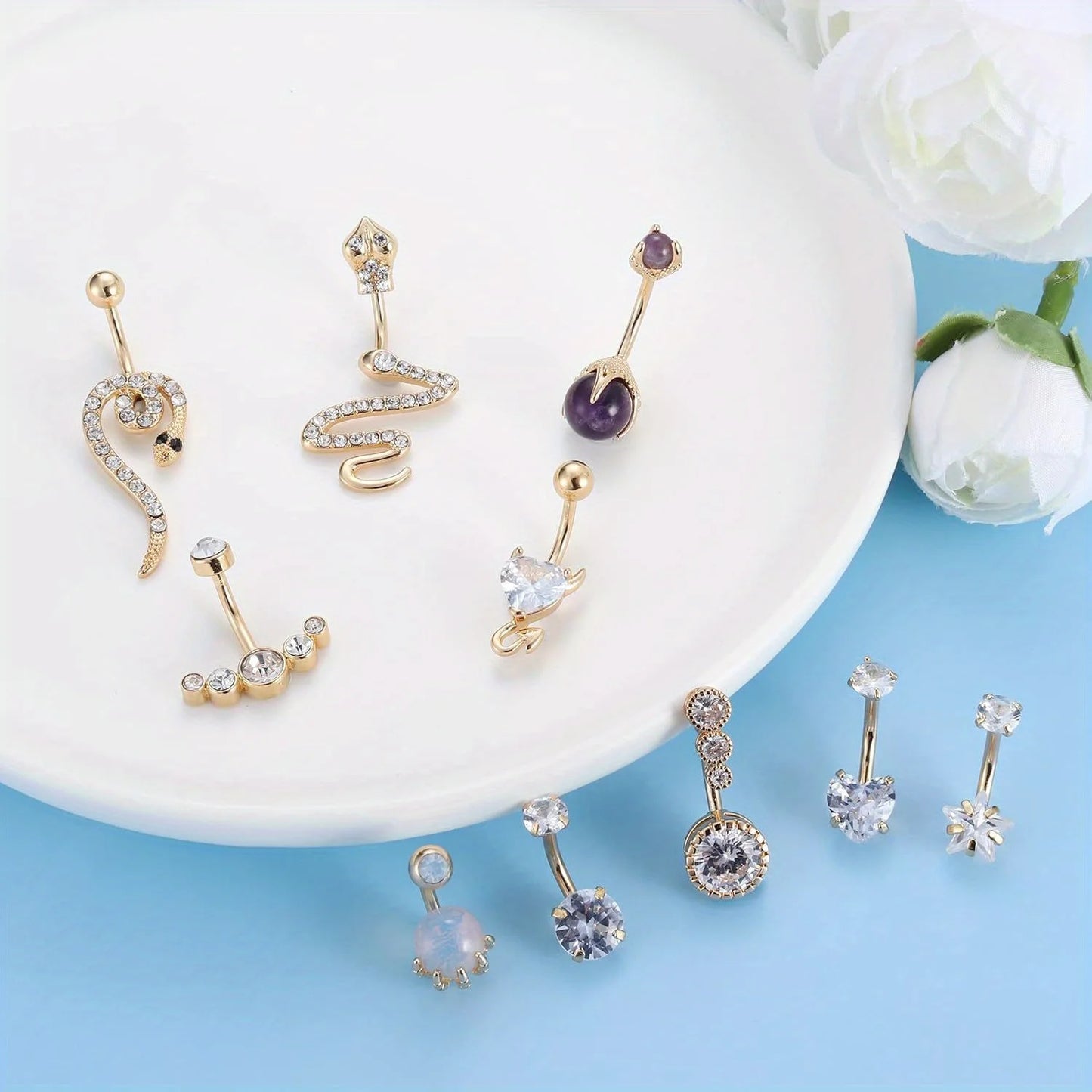 BESTEEL 1Pcs Sparkling Surgical Steel Belly Button Ring with Opal Clear CZ | Hypoallergenic 14G Navel Jewelry for A Stylish Look