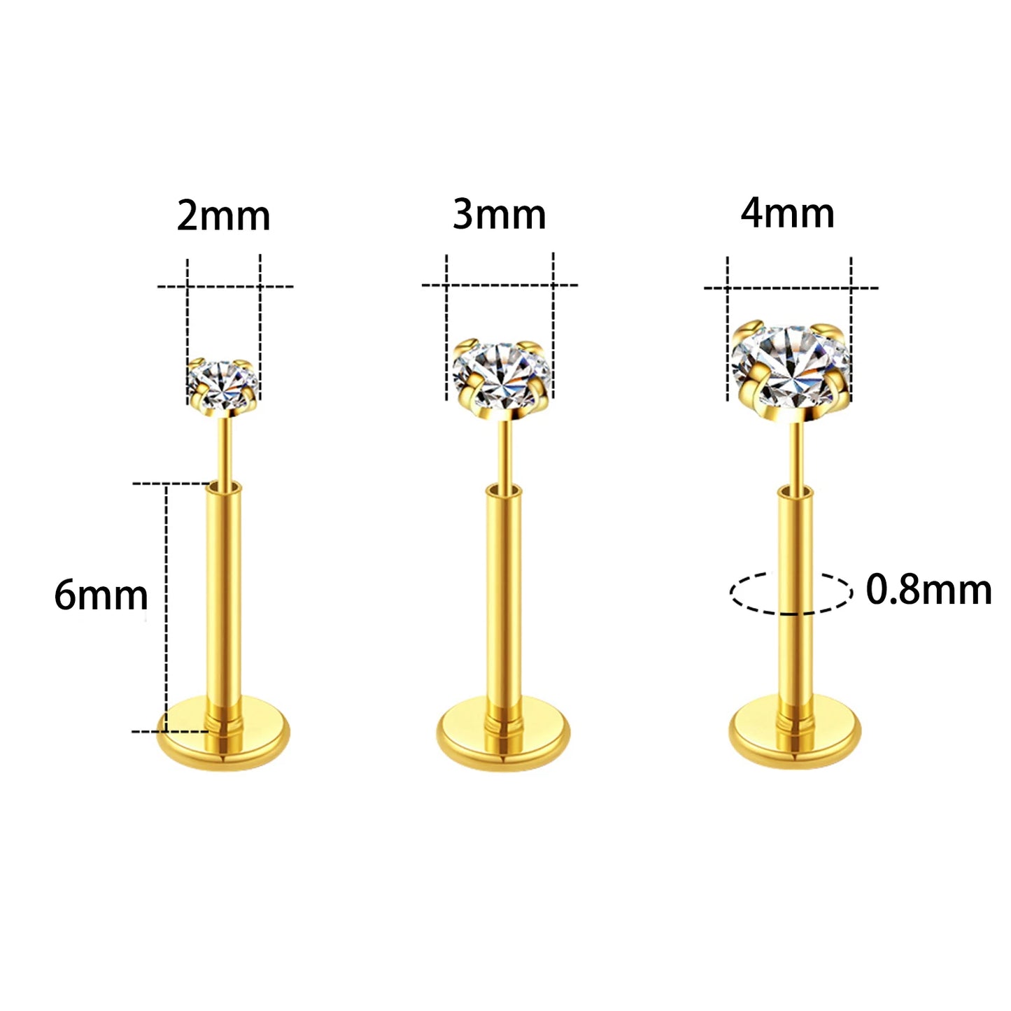 20G Flact Back Earrings Stud Hypoallergenic Stainless Steel Threadless Tragus Cartilage Helix Lip Medusa Piercing Jewelry