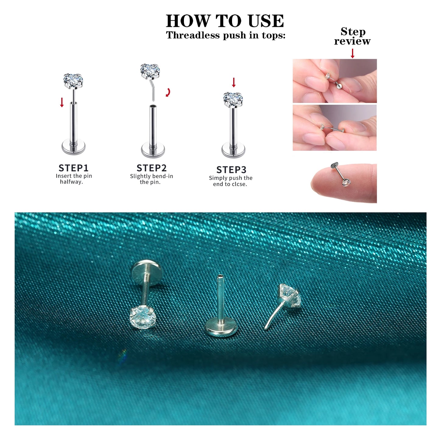 20G Flact Back Earrings Stud Hypoallergenic Stainless Steel Threadless Tragus Cartilage Helix Lip Medusa Piercing Jewelry