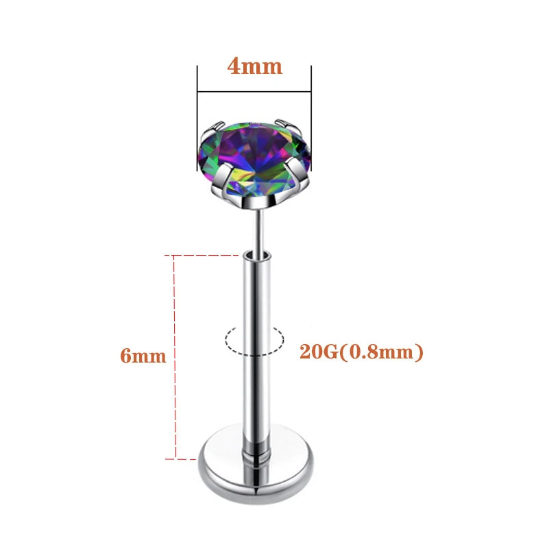 20G Flact Back Earrings Stud Hypoallergenic Stainless Steel Threadless Tragus Cartilage Helix Lip Medusa Piercing Jewelry
