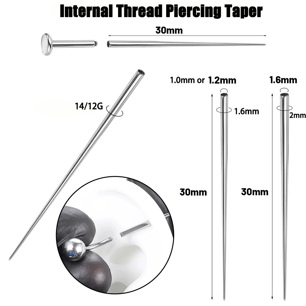 Surgical Steel 14/16/18G Insertion Pin Taper for Threadless Jewelry Nostril Piercing Taper Push in Earrings Body Piercings Tool