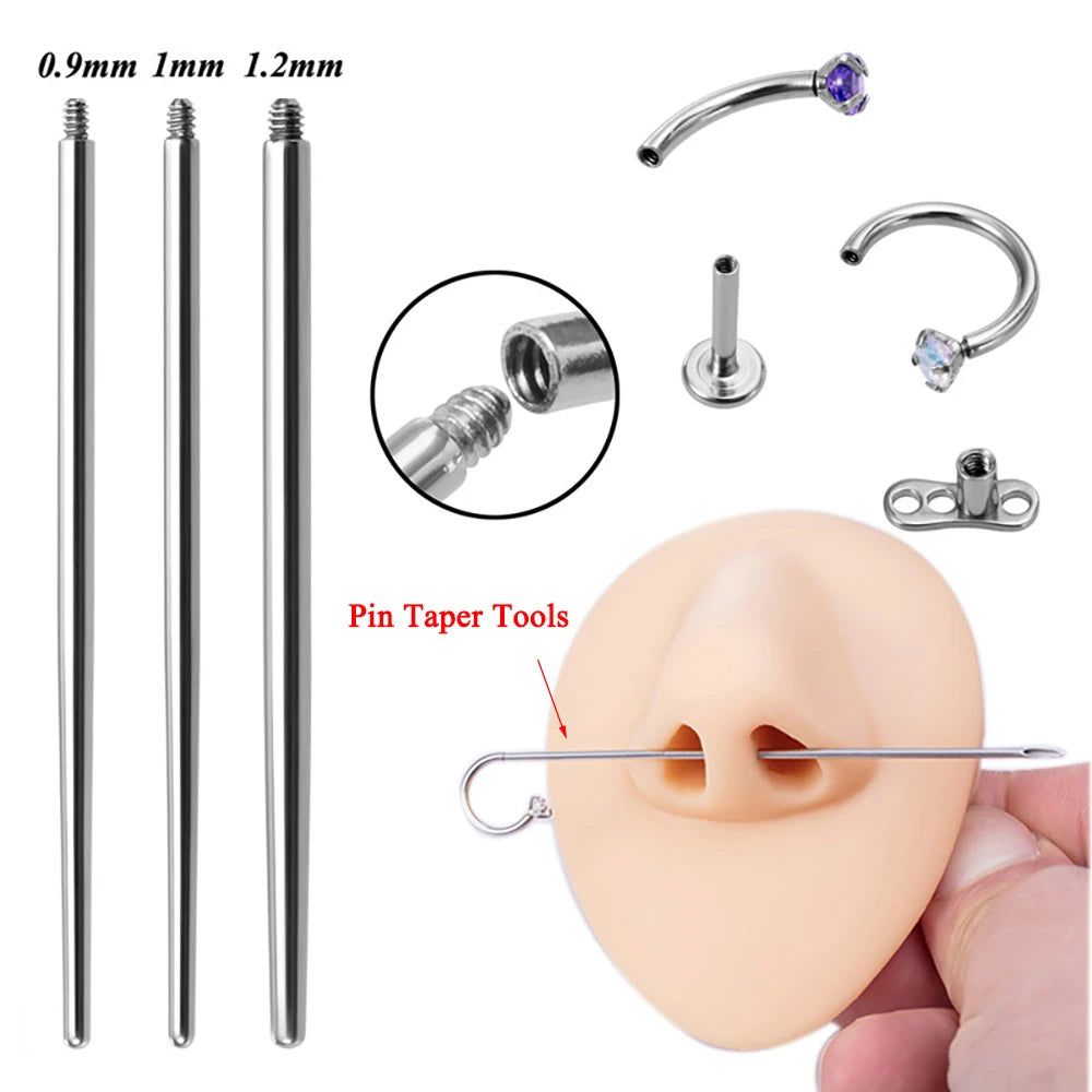 Surgical Steel 14/16/18G Insertion Pin Taper for Threadless Jewelry Nostril Piercing Taper Push in Earrings Body Piercings Tool