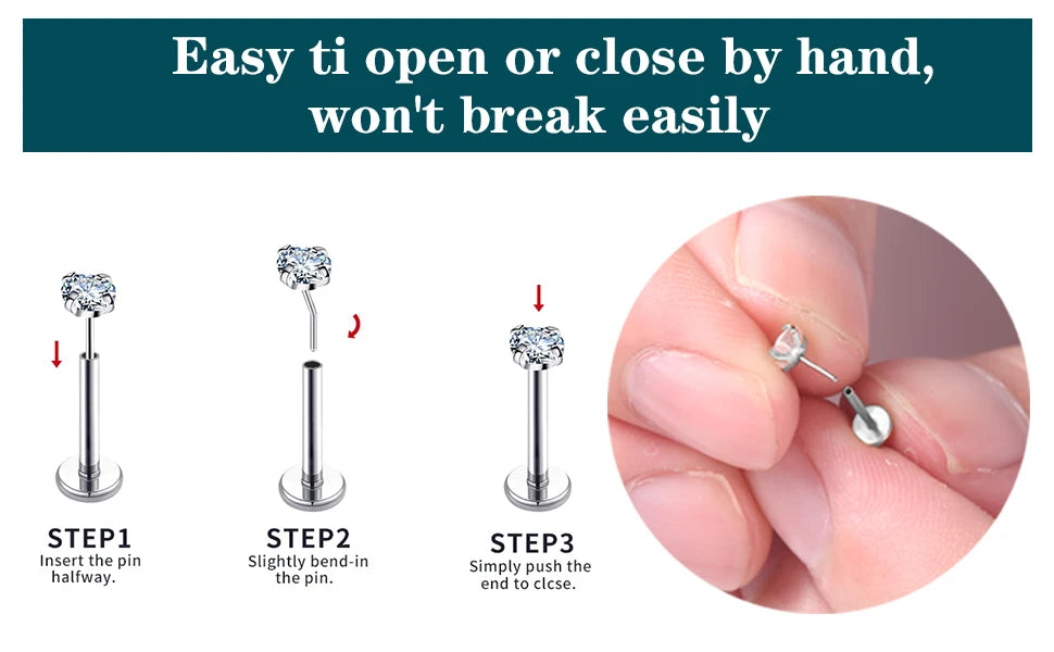 20G Flact Back Earrings Stud Hypoallergenic Stainless Steel Threadless Tragus Cartilage Helix Lip Medusa Piercing Jewelry