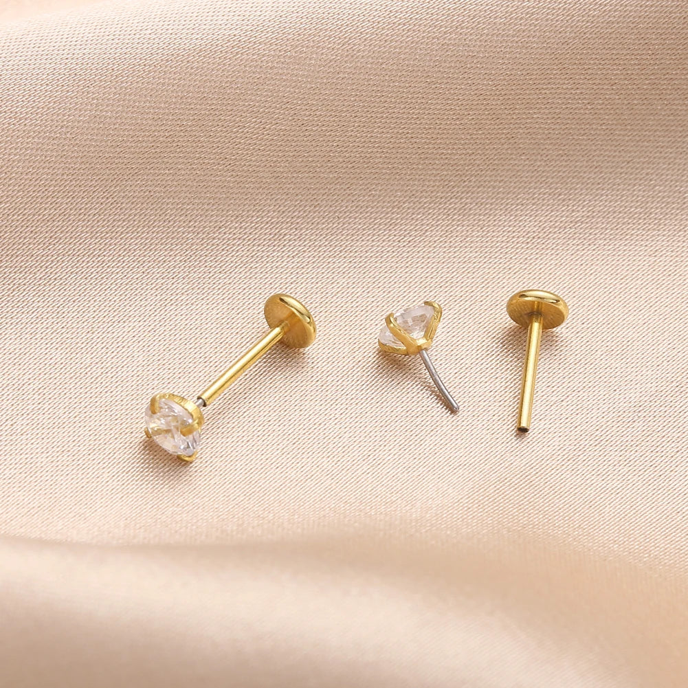 20G Flact Back Earrings Stud Hypoallergenic Stainless Steel Threadless Tragus Cartilage Helix Lip Medusa Piercing Jewelry