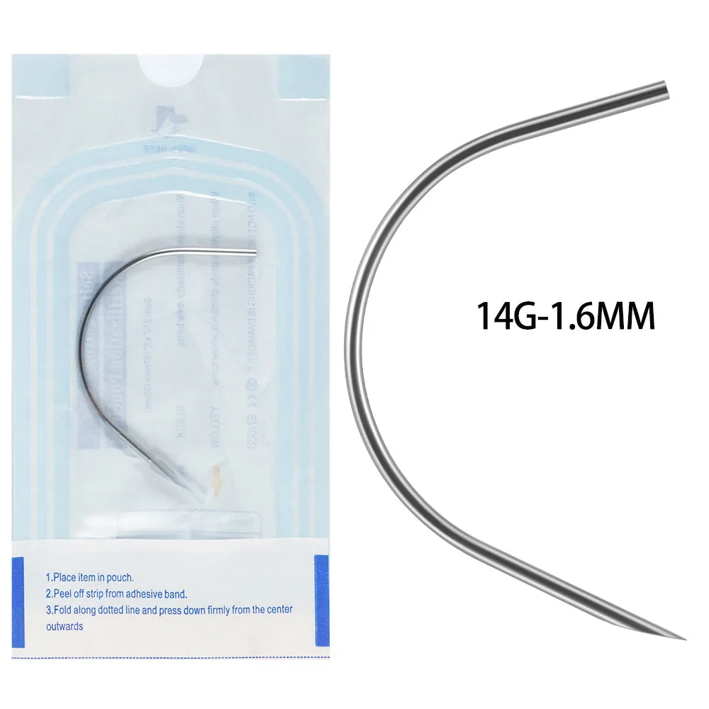 ZS 1PC Surgical Steel Navel Piercing Needles Kit Curved Needle Sterile Package Precision Curved Body Piercing Tools Disposable