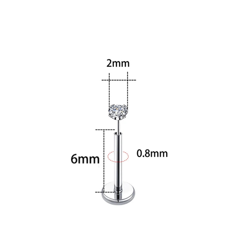 20G Flact Back Earrings Stud Hypoallergenic Stainless Steel Threadless Tragus Cartilage Helix Lip Medusa Piercing Jewelry
