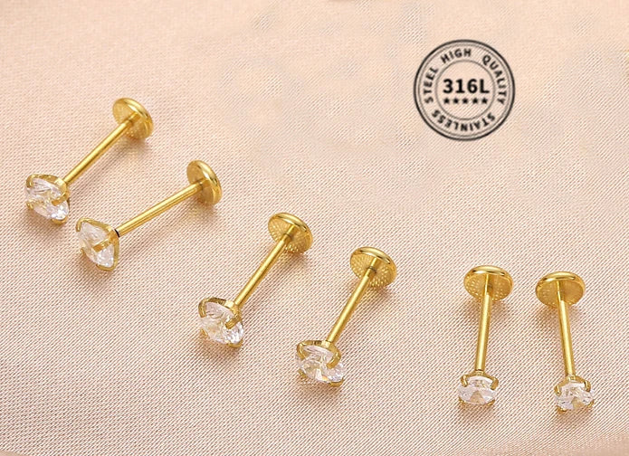 20G Flact Back Earrings Stud Hypoallergenic Stainless Steel Threadless Tragus Cartilage Helix Lip Medusa Piercing Jewelry