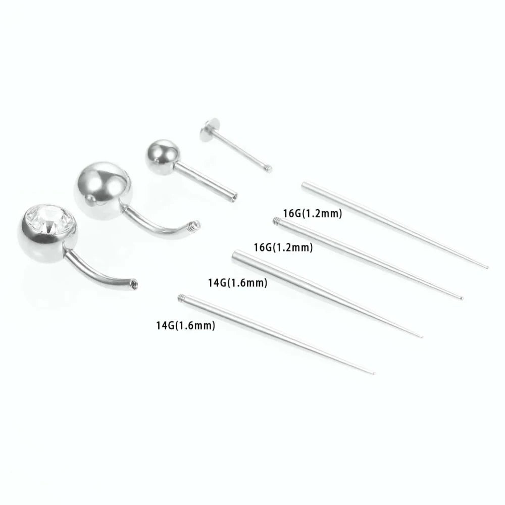 Surgical Steel 14/16/18G Insertion Pin Taper for Threadless Jewelry Nostril Piercing Taper Push in Earrings Body Piercings Tool