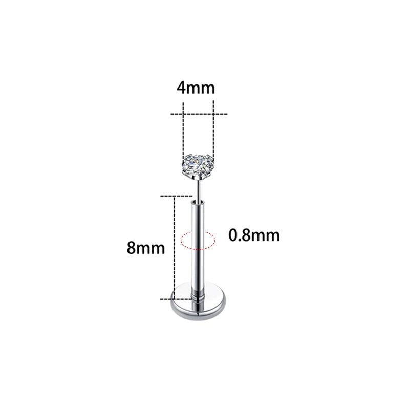 20G Flact Back Earrings Stud Hypoallergenic Stainless Steel Threadless Tragus Cartilage Helix Lip Medusa Piercing Jewelry