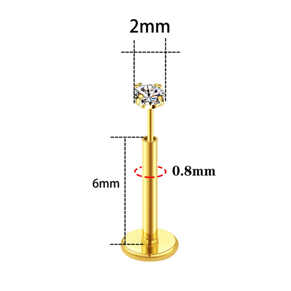 20G Flact Back Earrings Stud Hypoallergenic Stainless Steel Threadless Tragus Cartilage Helix Lip Medusa Piercing Jewelry