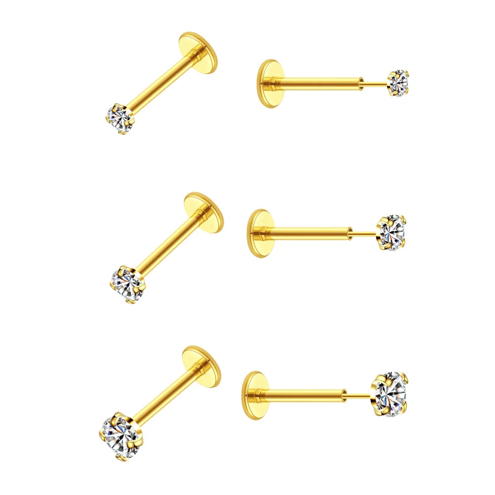 20G Flact Back Earrings Stud Hypoallergenic Stainless Steel Threadless Tragus Cartilage Helix Lip Medusa Piercing Jewelry
